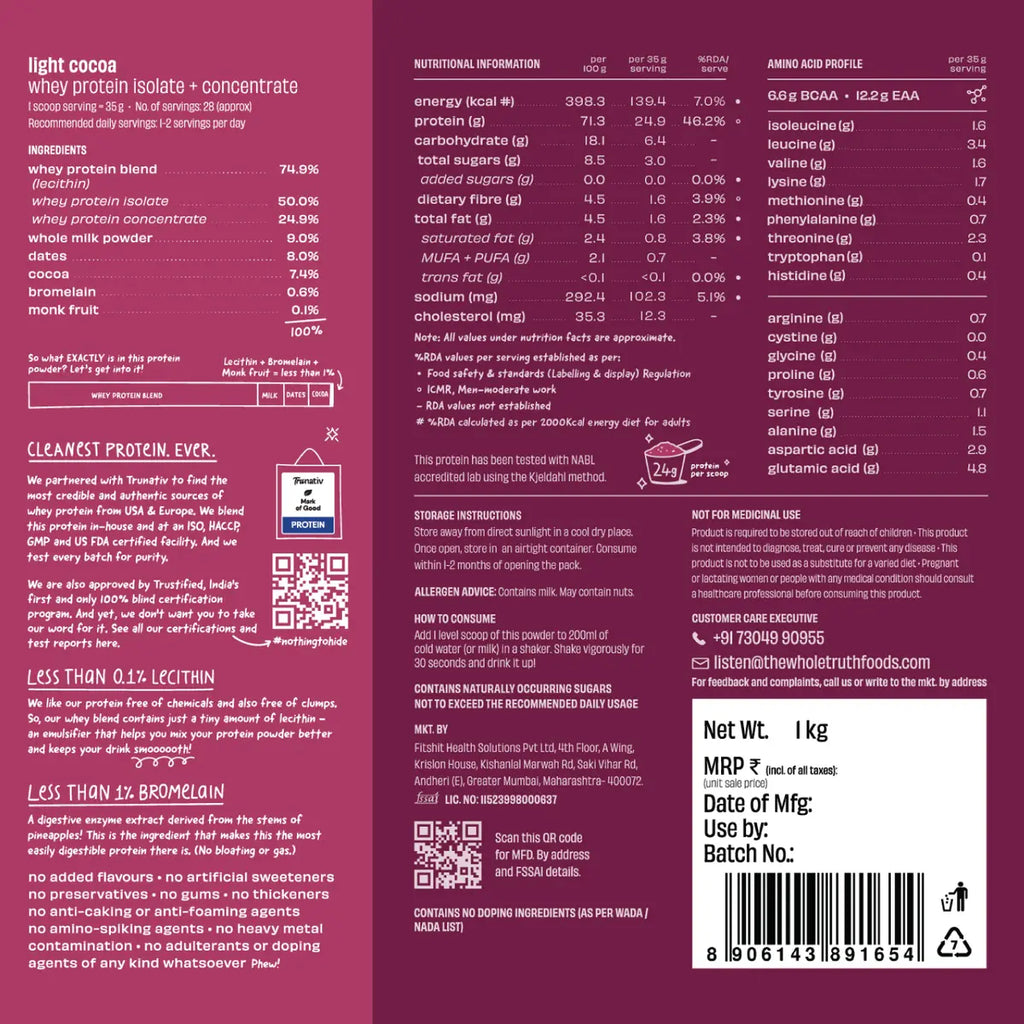 WholeTruth 24g Protein Powder Pack of 1Kg 24gram