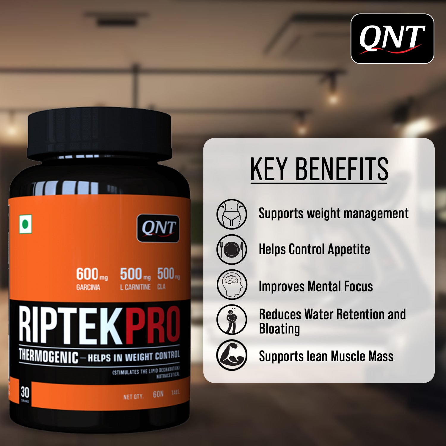 RIPTEK PRO: THERMOGENIC FAT BURNER WITH GARCINIA, L-CARNITINE, AND CLA | 60 TABS 24gram