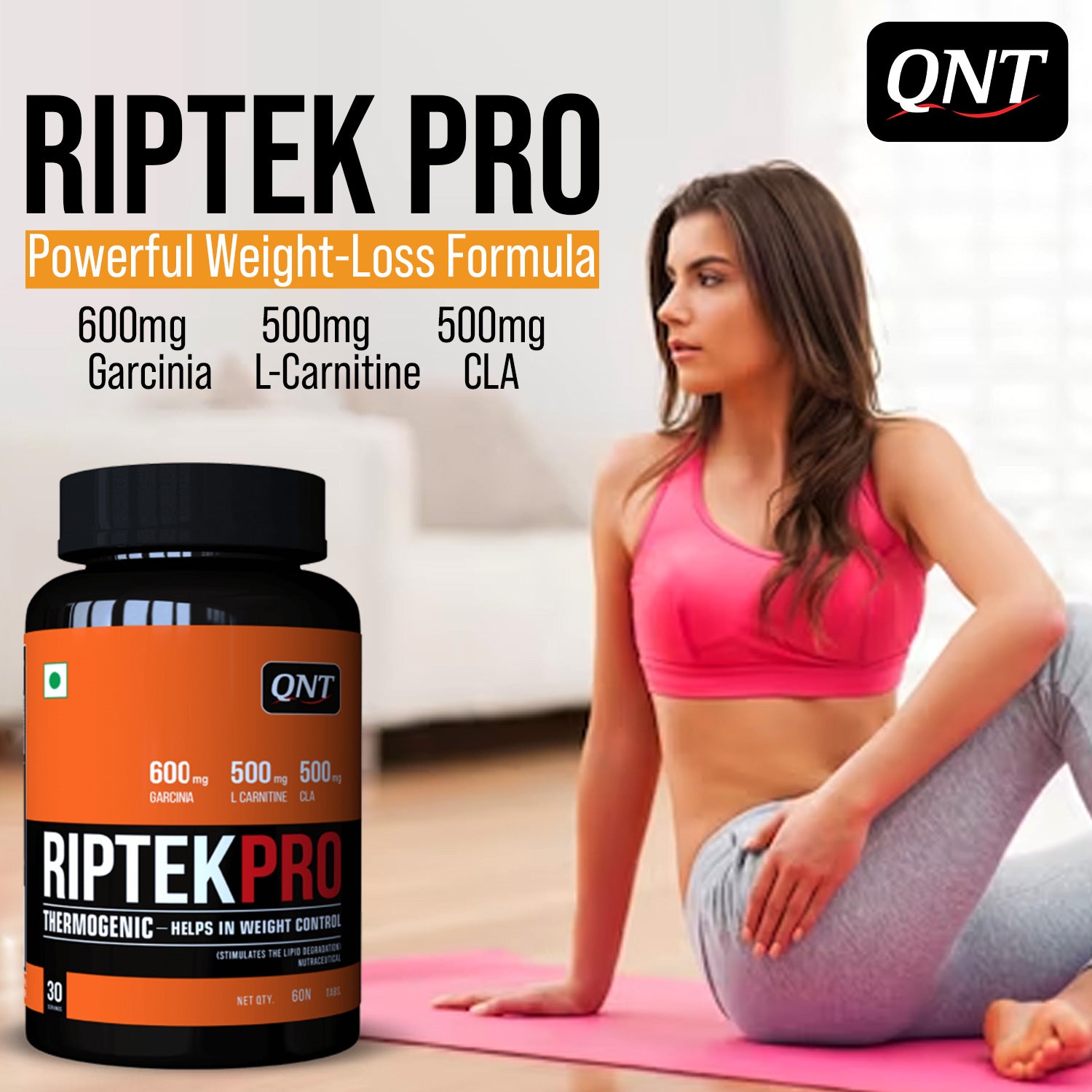 RIPTEK PRO: THERMOGENIC FAT BURNER WITH GARCINIA, L-CARNITINE, AND CLA | 60 TABS 24gram