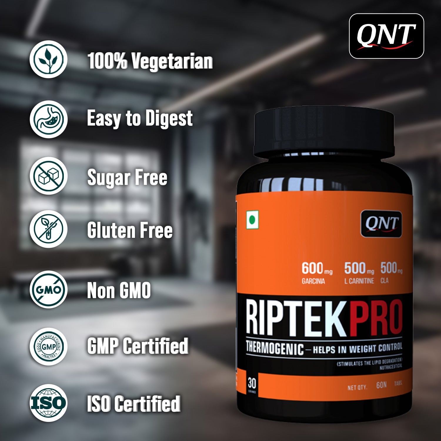 RIPTEK PRO: THERMOGENIC FAT BURNER WITH GARCINIA, L-CARNITINE, AND CLA | 60 TABS 24gram