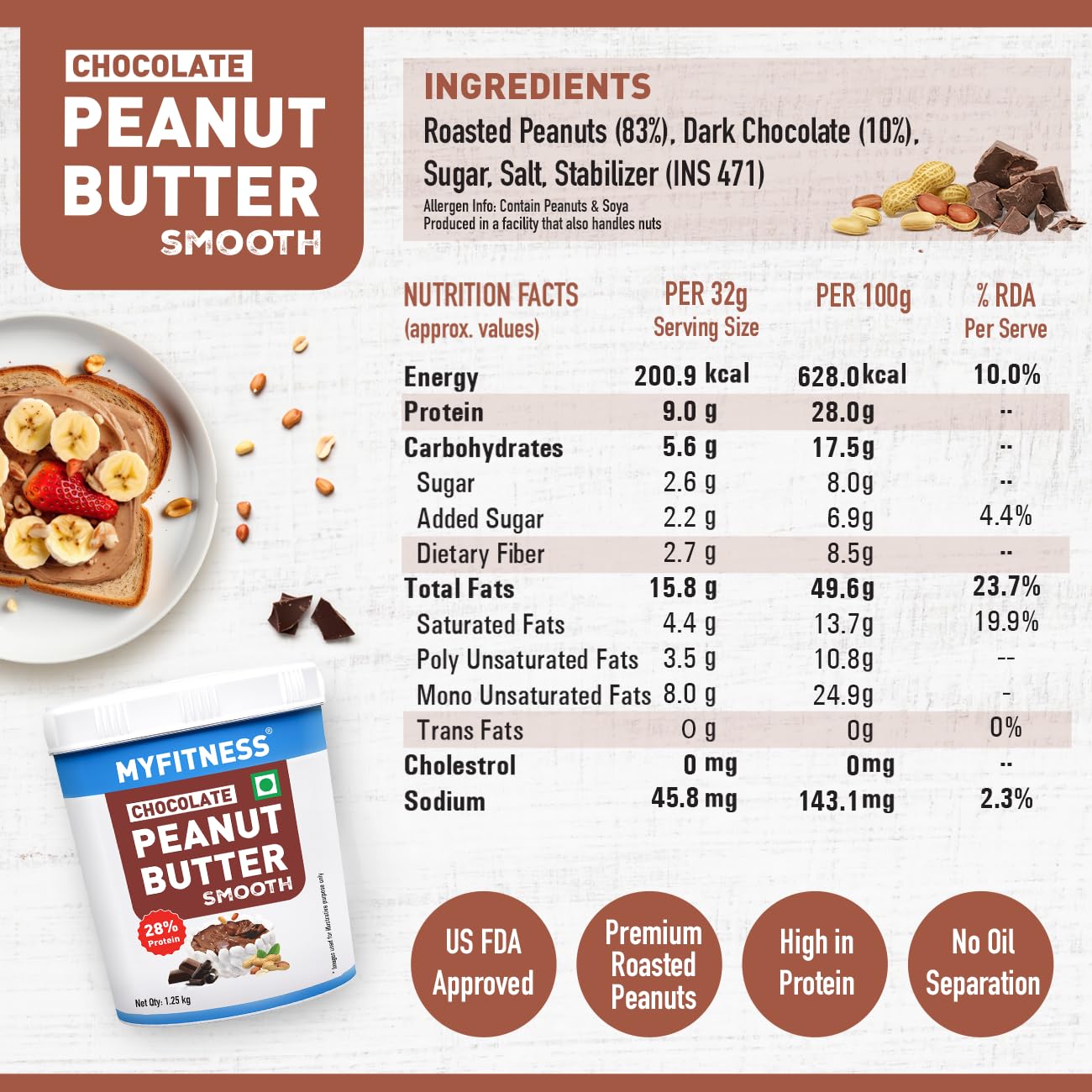 MYFITNESS Peanut Butter Chocolate Flavour 1.25Kg 24gram