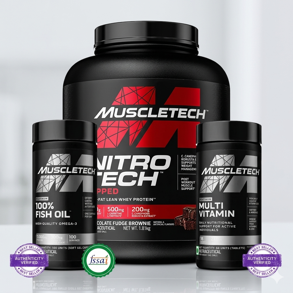 Muscletech Nitro Tech Ripped [1.8 KG] + Omega [100 Tablets] + Multivitamins [60 Tablets] 24gram