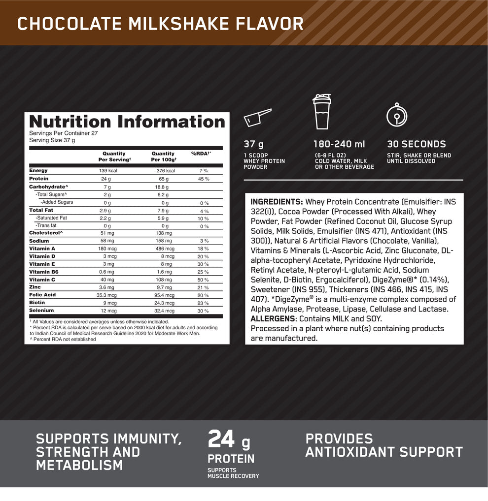 ON Performance Whey Protein Powder Chocolate Milkshake 24gram
