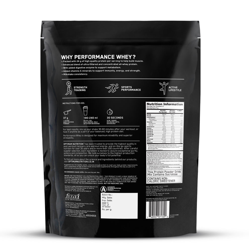 ON Performance Whey Protein Powder Chocolate Milkshake 24gram