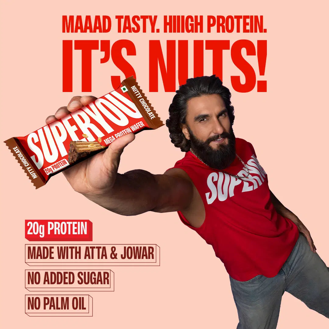 Superyou Nutty Chocolate Mega Protein Wafer Bar (Pack of 6) 20G Protein 24gram