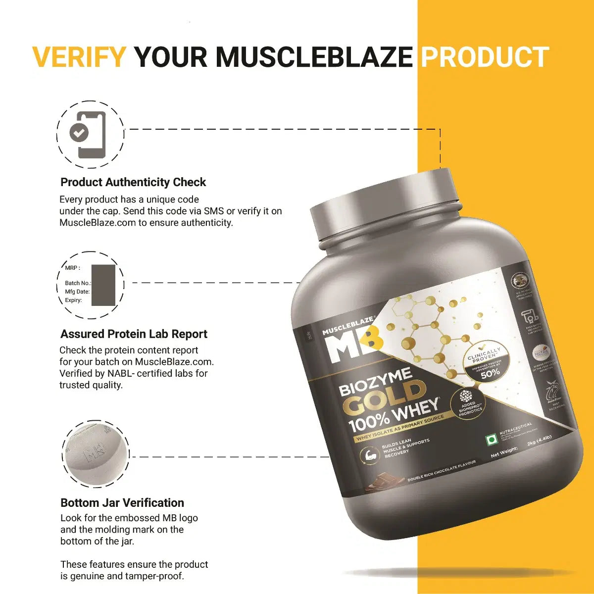 MuscleBlaze Biozyme Gold 100% Whey 24gram