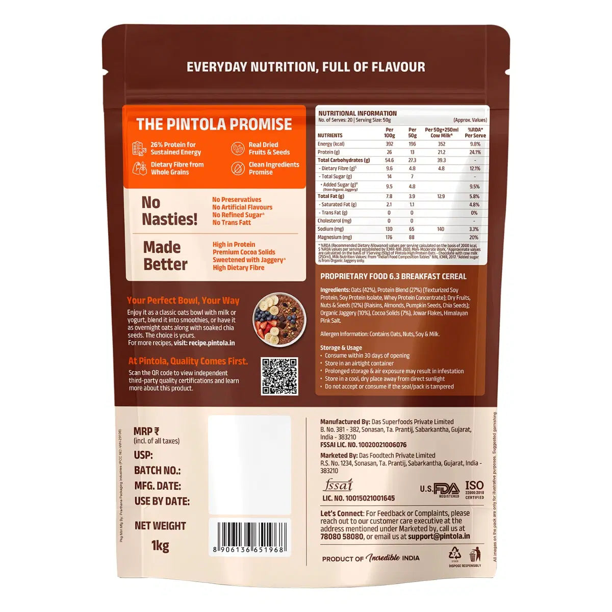 Pintola high protein oats 24gram