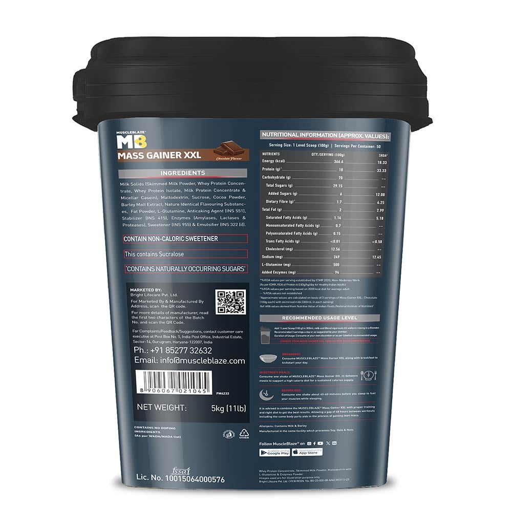 MuscleBlaze Mass Gainer XXL with Complex Carbs and Proteins in 3:1 ratio 24gram