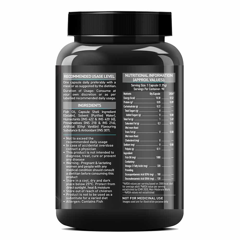 MuscleBlaze Omega 3 Fish Oil (1000 mg) with 180mg EPA and 120mg DHA 90 Tablets 24gram